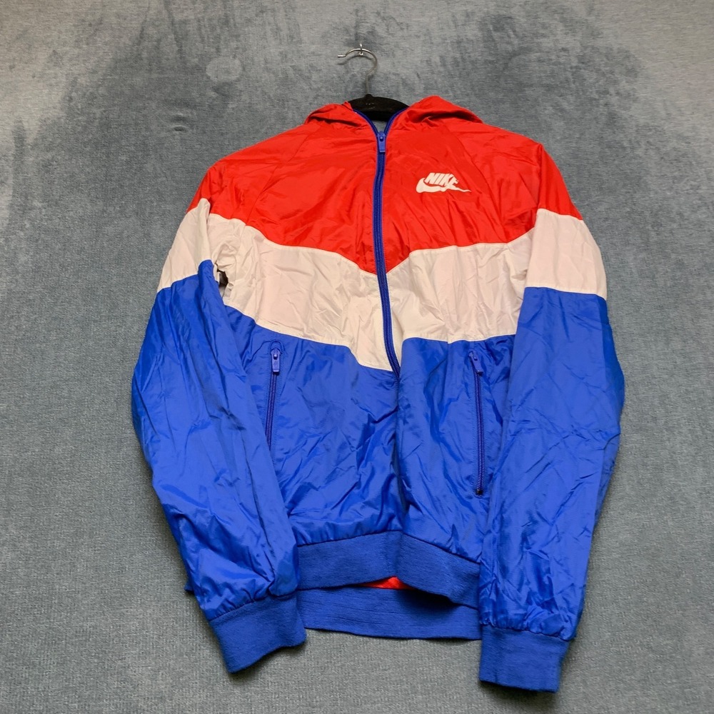 Nike Sportswear Windbreaker Jacket Boys XL Colorblock Full Zip Pockets Hooded